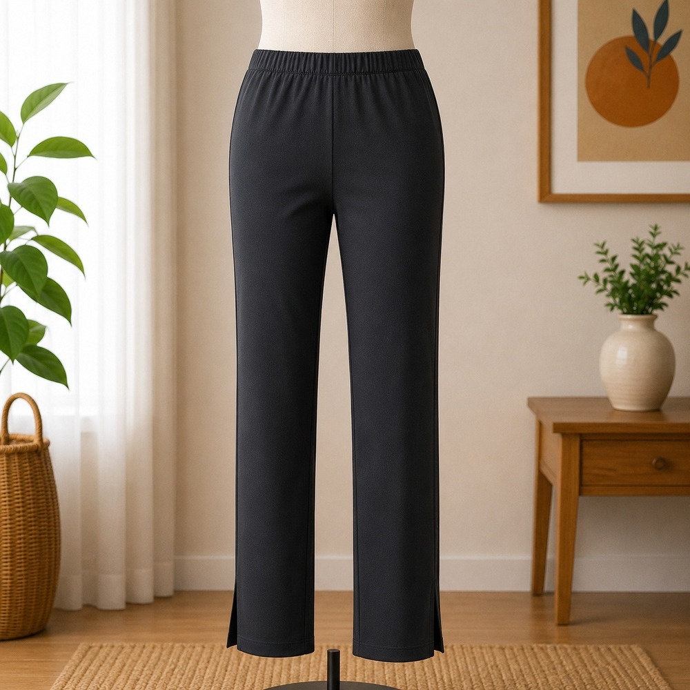 Women with Control Pants Womens Medium Black Stretch Knit Ankle Slit Pull On